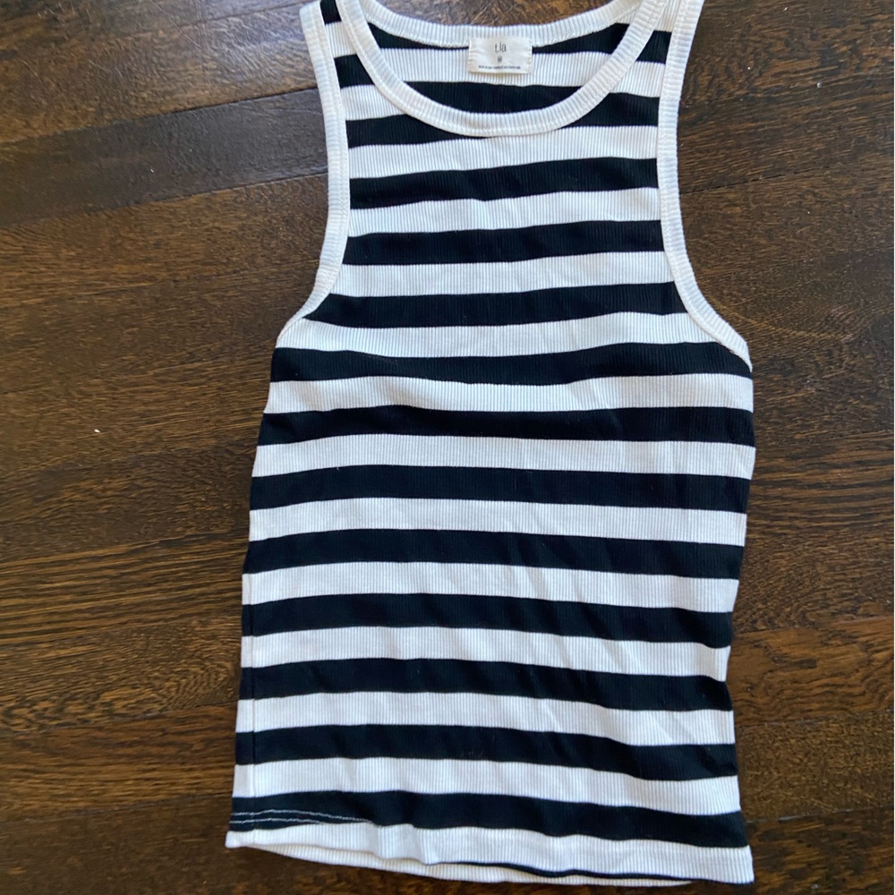 T.La Black and White Striped Ribbed Tank Top